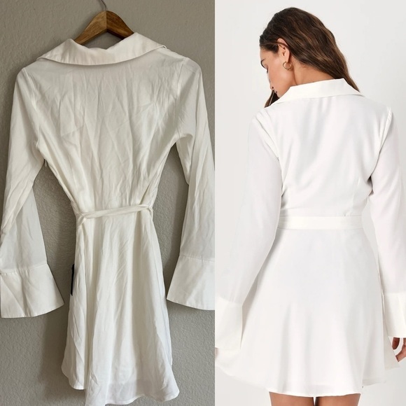 Endless Charm White Collared Long Sleeve Mini Dress - Picture 3 of 6